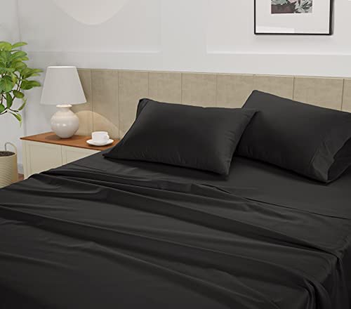 Image of LANE LINEN Twin Sheet Set - 450 Thread Count Premium Sateen Weave for Silky Feel On Skin - Cooling Sheets for Deep Sleep - Securely Fits Mattresses Upto 15'' Deep - Oeko Tex Certified - Black