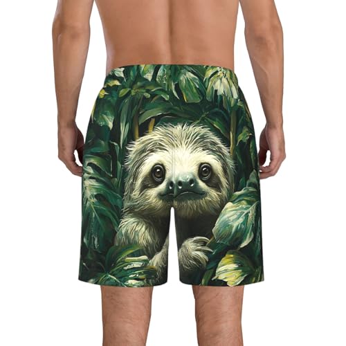 Men's Swim Trunks Bathing Suit Quick Dry Beach Board Shorts - Sloth Green Leaves Jungle Tropical3