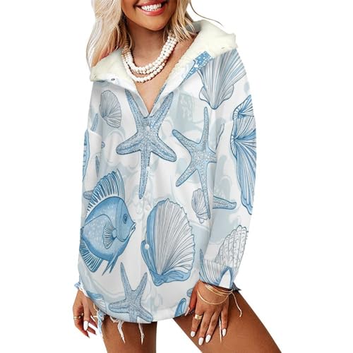 Sweat à capuche femme coquillages pour vos promenades hivernales en bord de mer