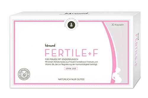 håvsund Fertile+f ohne Jod - Nahrungsergänzung bei Kinderwunsch mit Folsäure, Vitamin B6, Eisen und Zink - Hergestellt in Deutschland - 30 Kapseln