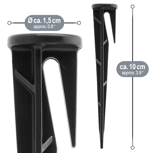 com-four® 100x haki mocujace do kosiarek automatycznych - Plastikowe kotwy gruntowe - Kolki mocujace do wezy, kabli i oslon - Kolki gruntowe z zadziorami (100x czarny - gladki/do kabli)