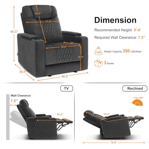 Image of MCombo Zero Gravity Oversized Power Recliner Chair for Adults with Power Headrest & LED Light, Fabric Recliner Chair for Living Room & Home Theater, USB & Type C Port, Armrest Storage HTS401