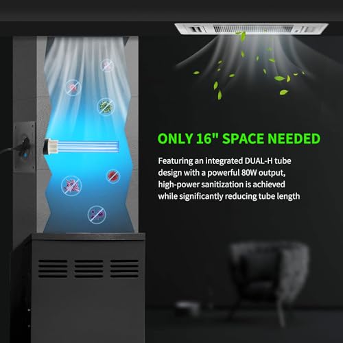 Image of 80W UV Light for HVAC Systems with 1 Spare Bulb, Ozone-Free Commercial /Whole House Duct UVC Lamp with Ceramic Base, Dual H-Tube 99.9% Efficiency with 253.7nm, for Hotel, Mall, School, Hospitals