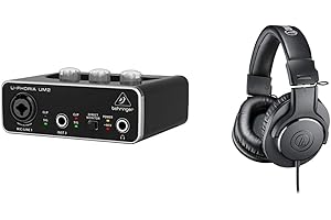 Behringer U-Phoria UM2 USB Audio Interface and Audio-Technica ATH-M20X Professional Studio Monitor Headphones