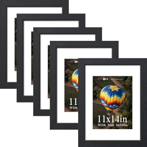 Image of VCK 11x14 Picture Frame 5 Pack, Black Exclusive Wood, Real Glass, for Photo