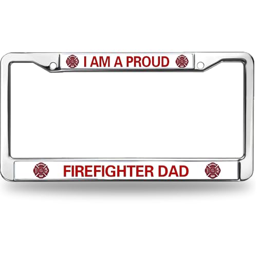 Image of Proud Firefighter Dad License Plate Frame - First Responder Parent Car Accessory