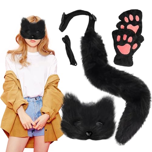 Masque renard Therian avec queue et pattes en peluche, costume cosplay 3 pièces