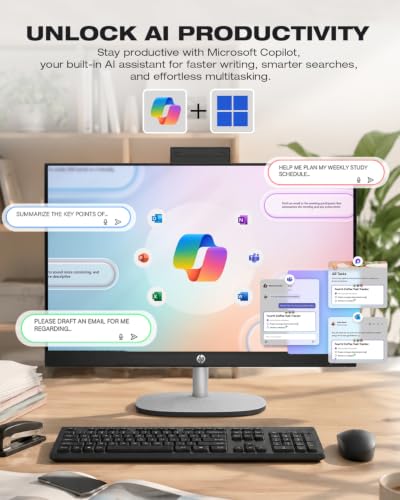 Image of HP 27 Touchscreen All-in-One Desktop AMD Ryzen AI 7 350 (5.0 GHz 50 Tops) | 16GB RAM, 1TB SSD, 27 inch FHD IPS Display, Windows 11, WIFI6 BT5.4, Wireless Keyboard & Mouse, Home Office PC, Adjustable Height