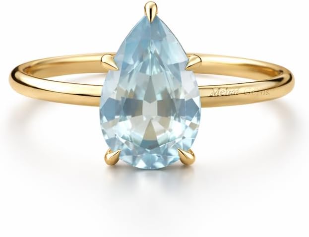 Pear Shape Aquamarine Ring for Women 14K Yellow Gold Solitaire Ring March Birthstone Engagement Ring Minimalist Promise Jewelry Gift for Her