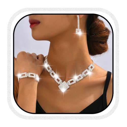 Zoestar - Zoestar Ensemble de Bijouterie de Mariage Cristal Strass Collier Boucles d'Oreilles pour Femmes et Mariées, taille unique, Pas de gemme