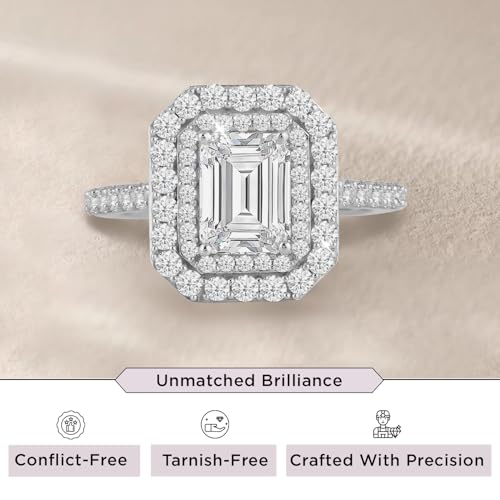 Jewelili Fine Silver Plate Octagonal & Round-cut Cubic Zirconia Double Halo Engagement Ring Wedding Fashion Jewelry for Women2