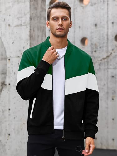 Image of HYPESTFIT Mens Lightweight Jacket Casual Bomber Jacket Color Block Varsity Coat