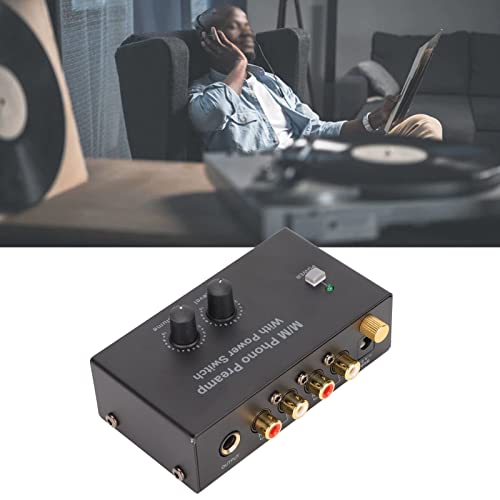 Preamplificatore Fono, Preamplificatore Giradischi in Metallo Professionale a Basso Rumore PP500P con Adattatore di Alimentazione CC 12V, Spina Europea, 100‑240 V