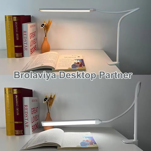 Image of BROLAVIYA Overhead Flexible LED Desk Lamp with Clamp, 3 Modes, 10 Brightness, Eye-Caring, Long Flexible Gooseneck for Home, Office, Desktop,Bedroom, Reading, Study lamp, White