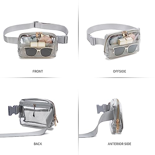Image of Clear Fanny Pack Belt Bag Stadium Approved for Women Men with Adjustable Strap Water-resistant Waist bag Clear Purse for Travel Workout Running Hiking(Gray）