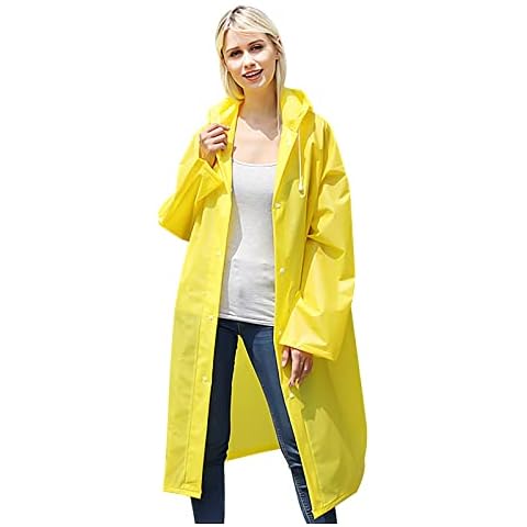 Raincoat for Adults, Waterproof Large Rain Poncho, Resuable Rain Coat Jacket, Drawstring Rain Cape Rainwear with Button, EVA Ponchos for Women Men Hiking Cycling Camping (Yellow) Cover