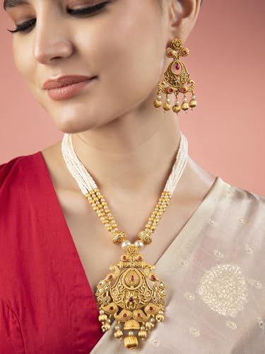 Image of Rubans Long Necklace Set Gold Plated Traditional Stylish Multicolour Jewellery Gift for Women & Girls