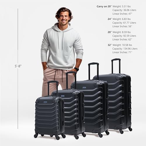 Image of InUSA ENDURANCE Luggage with Spinner Wheels | Durable Lightweight Hardshell Suitcase, Travel Sets with Handle and Trolley | (20in, 24in, 28in, 32in) 4 Pieces Luggage Set | Black
