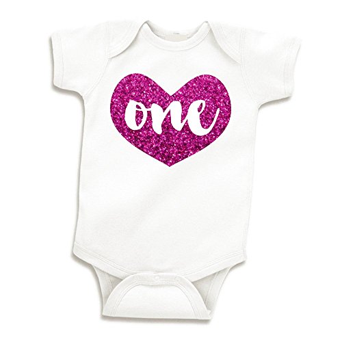 Image of Girl First Birthday Outfit Baby Girls One Year Old Birthday Shirt (Glitter Pink 12-18 Months)
