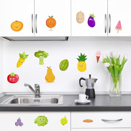Stickers muraux de cuisine en vinyle avec motif légumes et fruits, pâte anti-huile, imperméable, amovible et finition mate pour décoration de la maison
