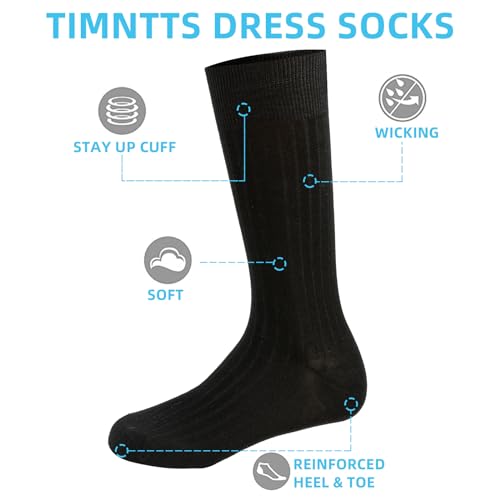 Men's Boy's Seamless Dress Socks-Comfort Lightweight Business Cotton Crew Sock 3-6 Pack4