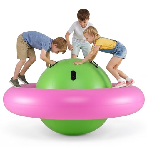 Costzon Inflatable Dome Rocker Bouncer 88 Kids Rock and Roll Teeter Totter Seesaw and Climbing Bridge with 6 Handles Blow Up Giant Rocking Ball Playground Equipment Indoor Outdoor Game Toy Gifts