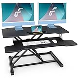 Fenge Steh-Sitz Schreibtisch, Höhenverstellbarer Schreibtischaufsatz mit Tastaturablage, 92 x 40 cm Stehpult Für Büro Zuhause, Schwarz