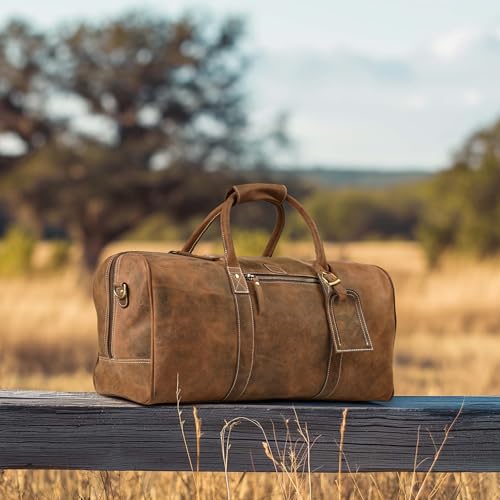LEATHER VILLAGE Genuine Leather Vintage Brown 20 Inch Leather Duffle Bag & Dopp Kit – Travel Weekender & Toiletry Organizer, Durable & Stylish Men's Overnight Luggage (Pack of 2)4