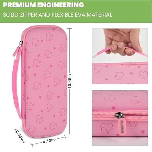 Image of Stethoscope Case for 3M Littmann Classic III /Cardiology IV, PinkHeart | for MDF Acoustica Stethoscopes, for Nurses, Doctors, Nursing School Essentials, Students, Clinic, EMS, Travel, Hard Bag Only