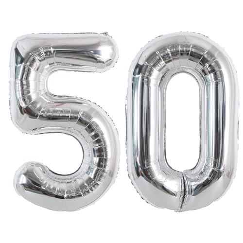 Image of TONIFUL 40 Inch Silver Number 50 Balloons Large Foil 50th Birthday Decor