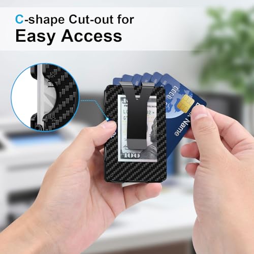 CHJGLNL Minimalist Wallet for Men, Metal Wallet with Cash Strap and Money Clip, Mens Slim Credit Card Holder, Front Pocket Wallets, RFID Blocking, Carbon Fiber Aluminum - 12-22 Card Capacity3