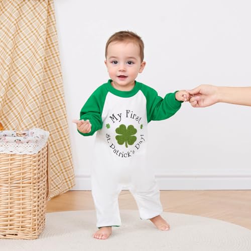My First St. Patrick's Day Baby Girl Boy Outfit Clover Pattern Jumpsuit Romper Onesie Newborn Irish Day Clothes4