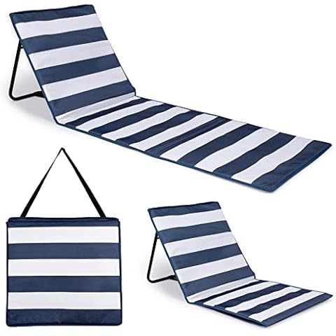 just be...… Beach Sun Mat Folding Lightweight Portable Adjustable Sunbathing Recliner with Backrest Support and Valuables Pocket for Holidays Garden Camping Park and Festivals - Dark Blue Stripes Cover