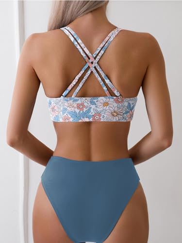 Image of Fanuerg Women's Sexy V Neck Bikini Sets Hollow Out Two Piece Swimsuits Cutout Mid Waist Bathing Suit