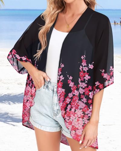Image of Women Kimono Cardigans Casual Summer Tops Cover up Open Front Floral Print Resort Wear 2026