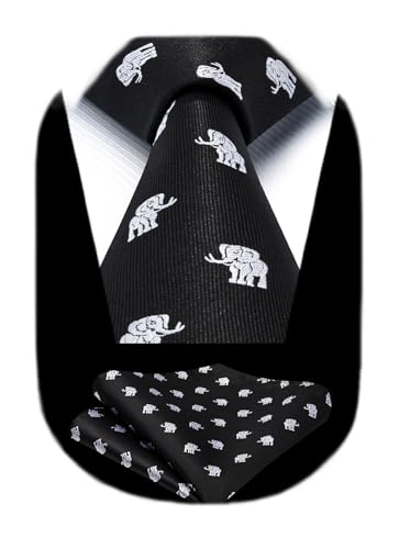 Image of HISDERN Ties for Men Classic Animal Tie and Pocket Square Set Jacquard Woven Silk Neckties Handkerchief Wedding Party