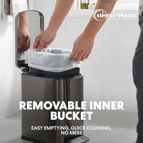 Image of SIMPLI-Magic 6L /1.6G Stainless Steel Bathroom Trash Can with Hands-Free Foot Pedal, Quiet Soft-Close Lid, Compact Space-Saving Size