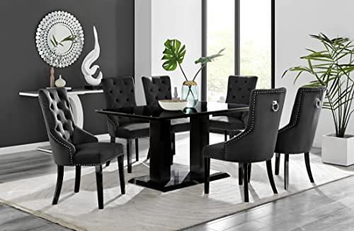 Image of Furniturebox UK Imperia 6 Black Dining Table and 6 Black Belgravia Black Leg Chairs