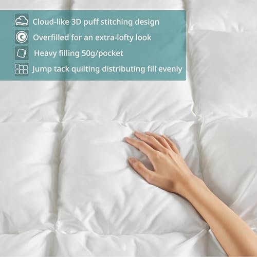 Madison Park Queen Comforter, Overfilled High Desity Down Alternative Fill Winter, 3D Puff Jump Tack Quilted Microfiber Fluffy Comforter, Corner Loops, Stay Puffed, Full/Queen, White - Thumbnail 5