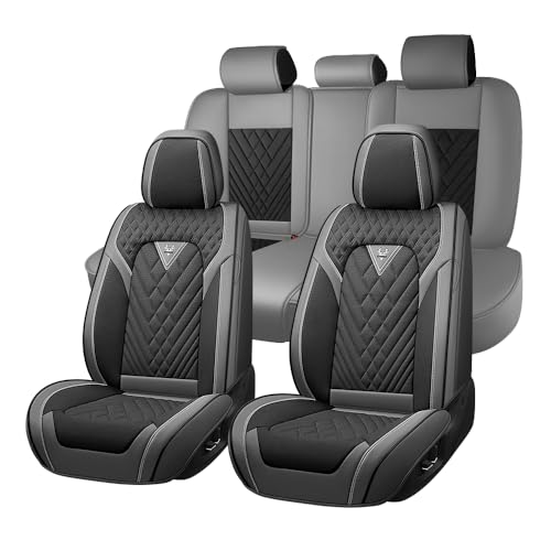 HBXT Car Seat Covers for Honda Element 2003-2011, Full Coverage 360° Protection, Waterproof Nappa Leather, Anti-Slip & Lumbar Support Seat Covers Full Set (5 Seats,Gray-Black)