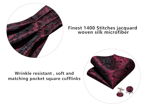 Image of Barry.Wang Ascot Ties Cravat Tie Men Paisley Plaid Scarf Self Tie Pocket Square Cufflinks Set Wedding Party