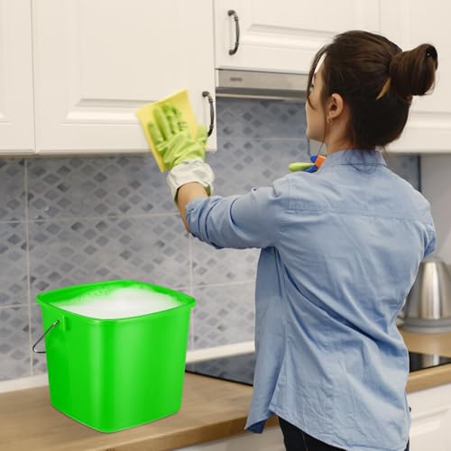 Image of 6 Pcs 3 Quart Cleaning Bucket Small Square Bucket Detergent Pail for Home Commercial Restaurant Kitchen Office School (Green, Red)