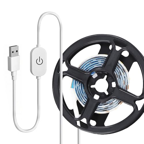 Annlpoy Bande LED 1M Dimmable USB, Lumière Blanche Chaude 3000K, Ruban LED Étanche avec Interrupteur Tactile, pour Éclairage de Fond TV, Sous-Meuble, Bureau, Décoration Intérieure