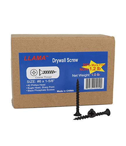 Llama Fastener Drywall Screws #6X1-5/8 Inch - Coarse Threaded Black Phosphate Screws cover