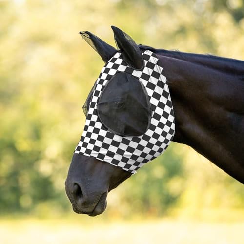 Jeffers Lycra Horse Fly Mask with Ears, Full - Breathable Lightweight Snug Fit Horse Face Covering, Mesh Eyes & Ears, Forelock Hole, UV Protection, Pasture & Riding Summer Apparel - Skater Cowgirl