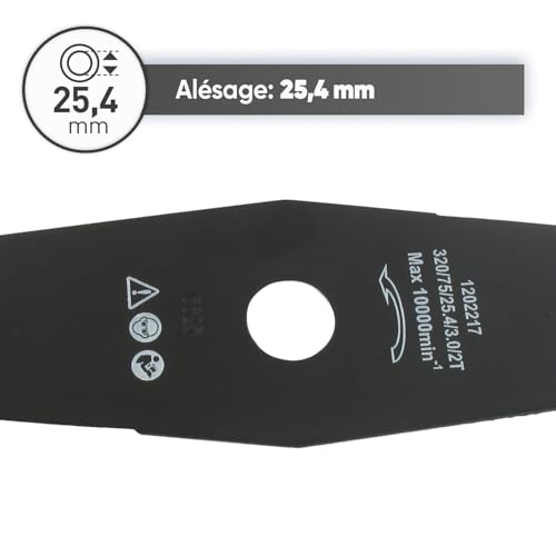 OZAKI Lame de rechange 2 dents 23754 spéciale ronces pour débroussailleuse, Universelle, Tranchant de 320 mm, Alésage : 25,4 mm, Épaisseur : 3 mm