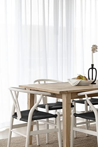 2Xhome Set Of 2 Wishbone Solid Wood Armchairs With Arms Open Y Back Farmhouse Dining Office Chairs With Woven Black Seat (White) #TOP3