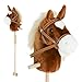 AIYAPLAY Stick Horse with Wood Wheels, Real Pony Neighing and Galloping Sounds, Grip Handle, Plush Hobby Horse Toy, 95 cm, Brown (LR44 Batteries Required)