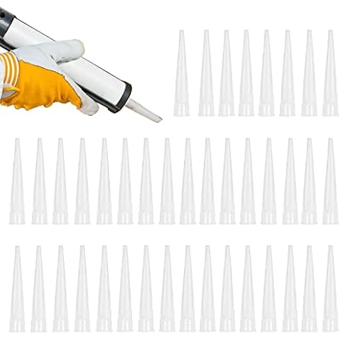 ZHOUSTOU 40Pcs Spare Sealant Nozzles White Mastic Nozzles Plastic Screw-on Caulking Gun Replacement Nozzles for Silicone Sealant Adhesive Sealant Cover