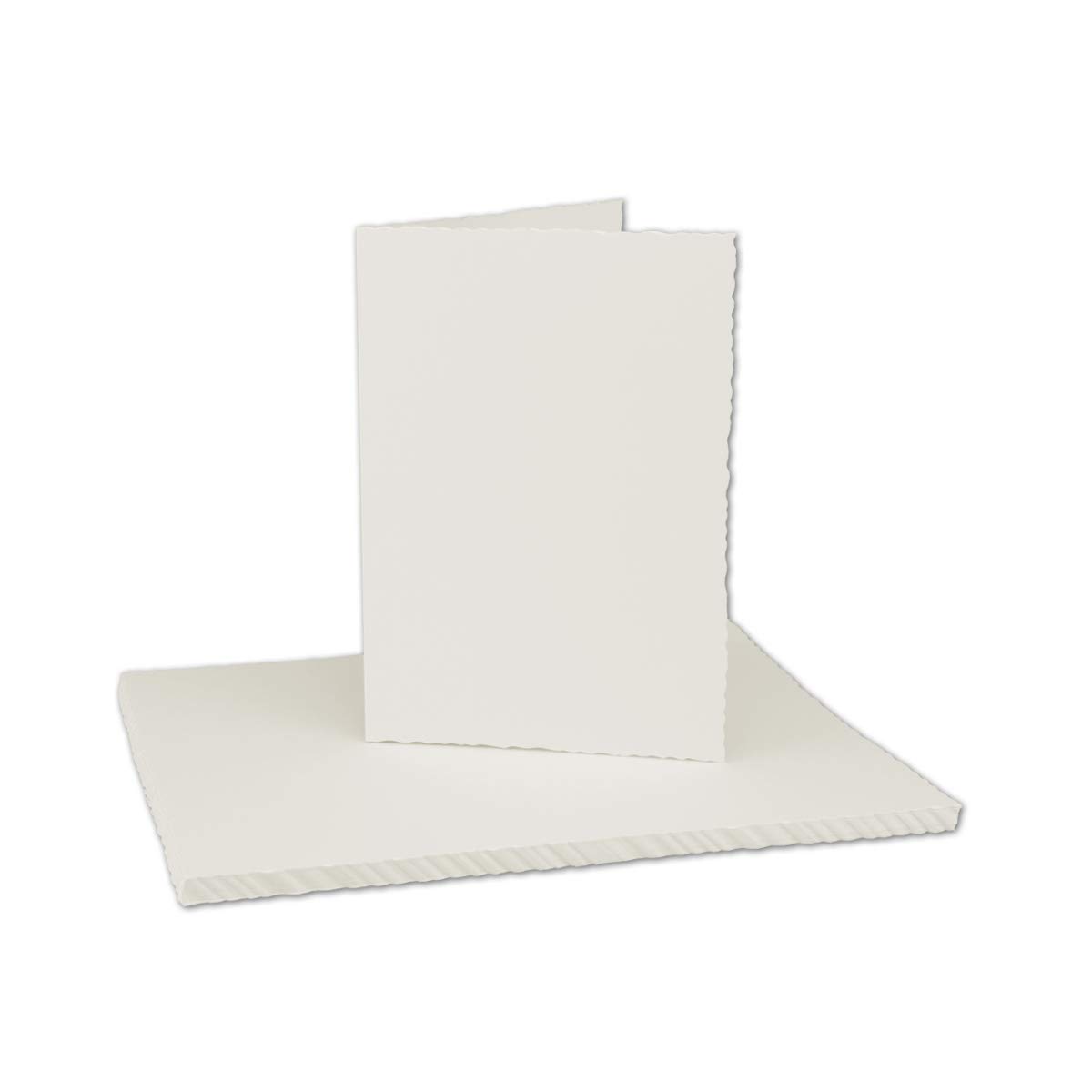 75x Vintage Faltkarten-Set mit Zackenschnitt hochdoppelt - Natur-Weiß - Edel-Bütten Karten mit Umschläge - DIN A6-10 x 15 cm - imitierter Büttenrand - by GUSTAV NEUSER